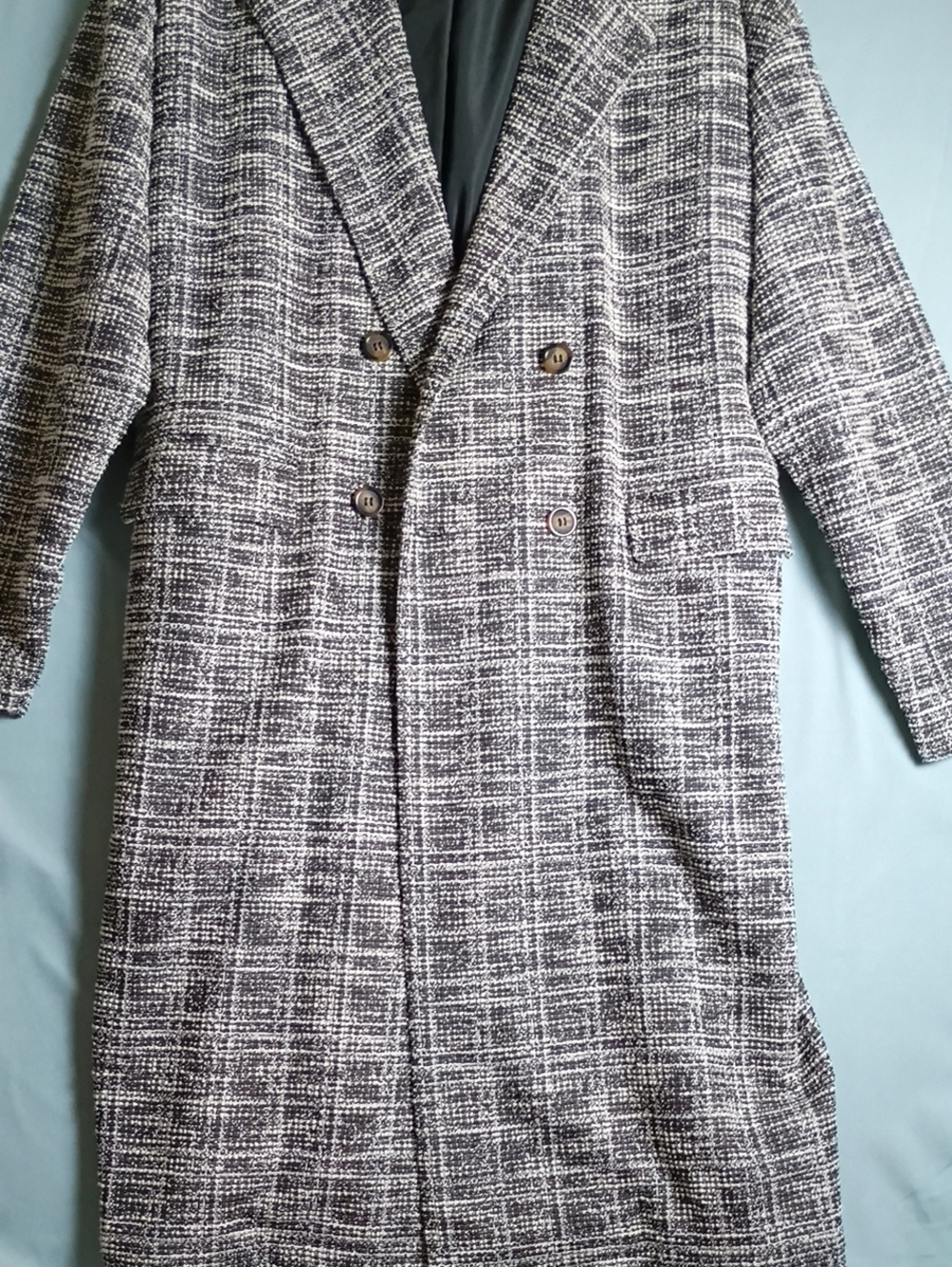 Easel Black & White Plaid Double-Breasted Trench Coat